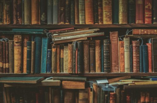 Stara biblioteczka pełna książek w skórzanych oprawach